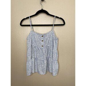 Paper Crane Womens Blue Floral Tank Top XS Spaghetti Strap Peplum polyester